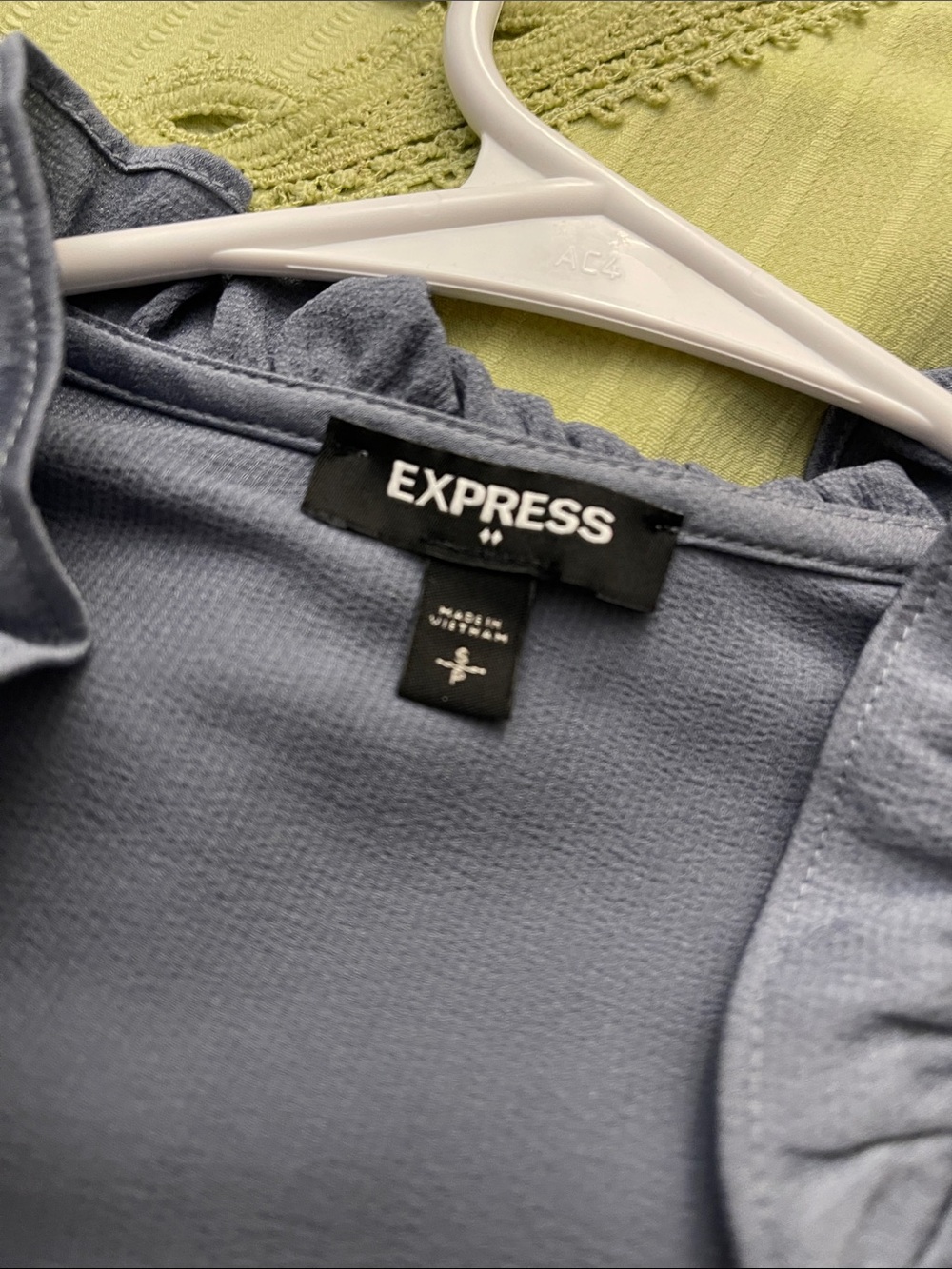 Express Steel Gray Button-Front Ruffle Collar Blouse - Picture 5 of 5